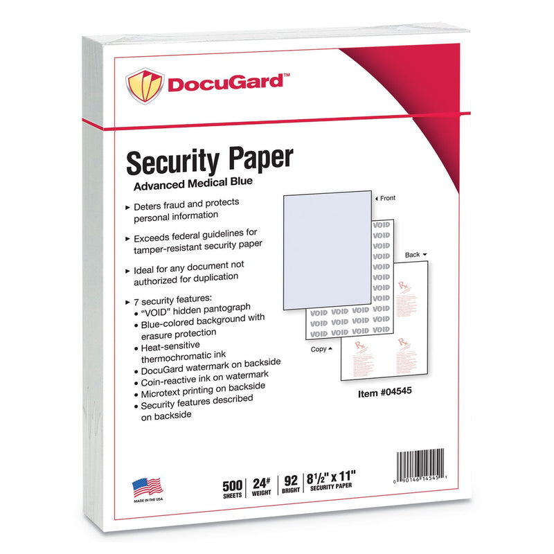DocuGard Medical Security Papers, 24 lb Bond Weight, 8.5 x 11, Blue, 500/Ream DocuGard Medical Security Papers, 24 lb Bond Weight, 8.5 x 11, Blue, 500/Ream