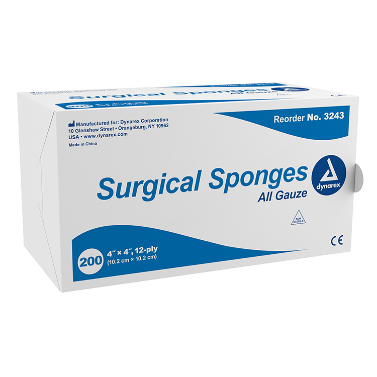 Dynarex Surgical Gauze Sponge, 4" x 4" - 200ea/bx 10bxs/cs (2000 Count) Dynarex Surgical Gauze Sponge, 4" x 4" - 200ea/bx 10bxs/cs (2000 Count)