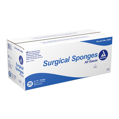Dynarex Surgical Gauze Sponge, 4" x 4" - 200ea/bx 10bxs/cs (2000 Count) Dynarex Surgical Gauze Sponge, 4" x 4" - 200ea/bx 10bxs/cs (2000 Count)