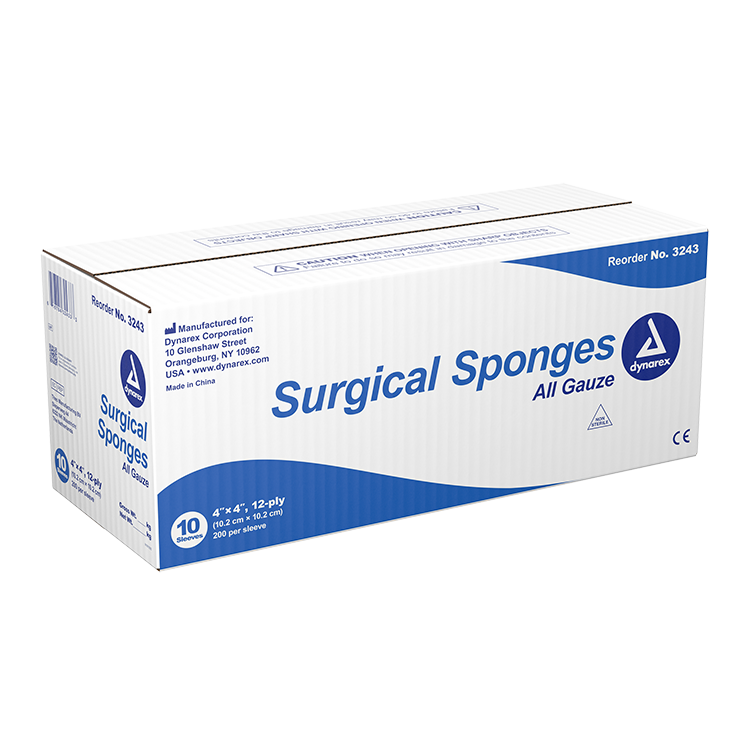 Dynarex Surgical Gauze Sponge, 4" x 4" - 200ea/bx 10bxs/cs (2000 Count) Dynarex Surgical Gauze Sponge, 4" x 4" - 200ea/bx 10bxs/cs (2000 Count)