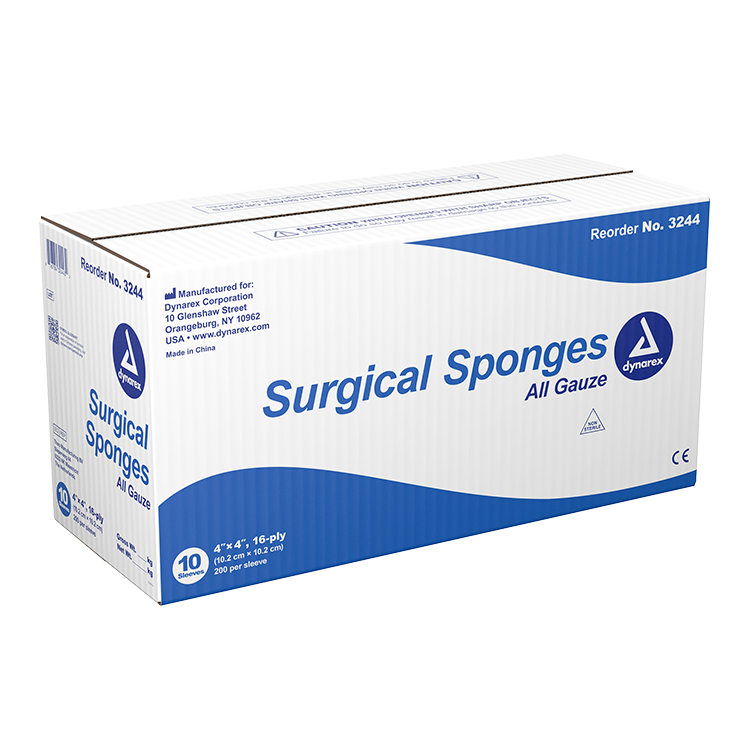 Dynarex Surgical Gauze Sponge, 4" x 4" - 200ea/bx 10bxs/cs (2000 Count) Dynarex Surgical Gauze Sponge, 4" x 4" - 200ea/bx 10bxs/cs (2000 Count)