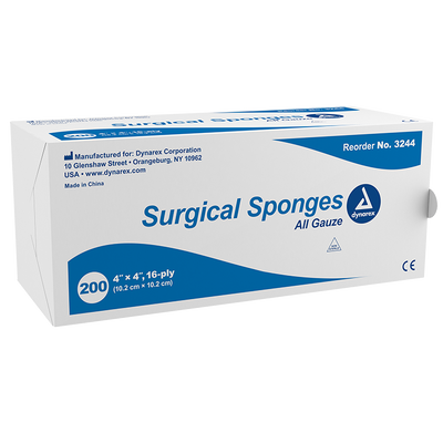 Dynarex Surgical Gauze Sponge, 4" x 4" - 200ea/bx 10bxs/cs (2000 Count) Dynarex Surgical Gauze Sponge, 4" x 4" - 200ea/bx 10bxs/cs (2000 Count)