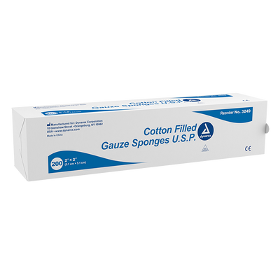 Dynarex Surgical Gauze Sponge, 2" x 2" Cotton Filled, 200ea/bx, 25bxs/cs (5000 Count) Dynarex Surgical Gauze Sponge, 2" x 2" Cotton Filled, 200ea/bx, 25bxs/cs (5000 Count)