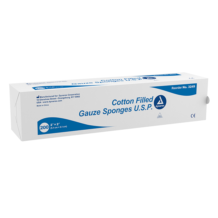 Dynarex Surgical Gauze Sponge, 2" x 2" Cotton Filled, 200ea/bx, 25bxs/cs (5000 Count) Dynarex Surgical Gauze Sponge, 2" x 2" Cotton Filled, 200ea/bx, 25bxs/cs (5000 Count)
