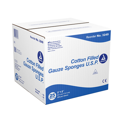 Dynarex Surgical Gauze Sponge, 2" x 2" Cotton Filled, 200ea/bx, 25bxs/cs (5000 Count) Dynarex Surgical Gauze Sponge, 2" x 2" Cotton Filled, 200ea/bx, 25bxs/cs (5000 Count)