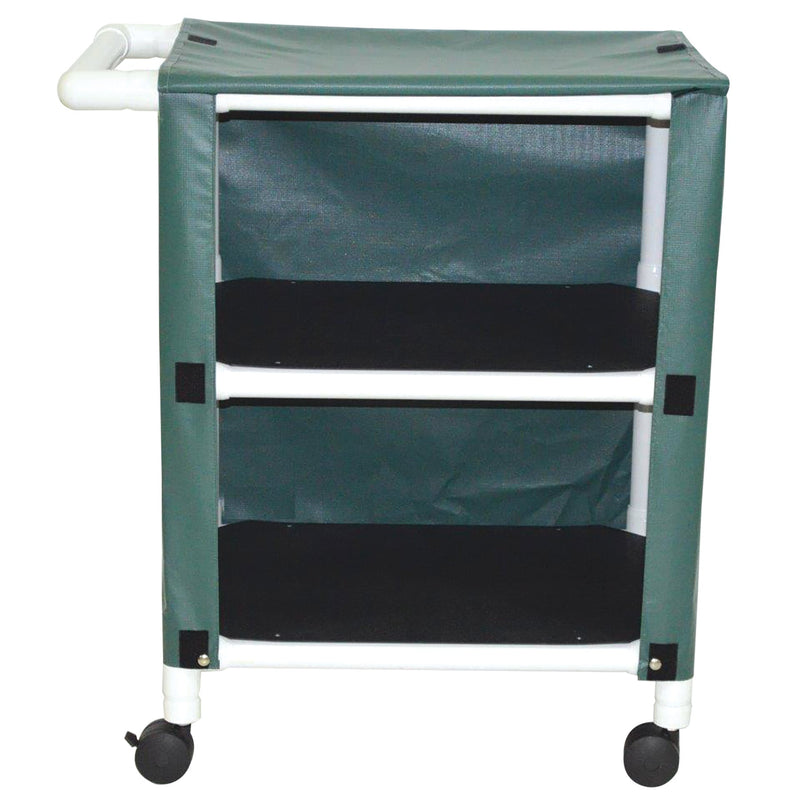 MJM International 325-2C 2-shelf mini-linen cart with mesh or solid vinyl cover, shelf size: 20" x 25", 75 lbs per shelf MJM International 325-2C 2-shelf mini-linen cart with mesh or solid vinyl cover, shelf size: 20" x 25", 75 lbs per shelf