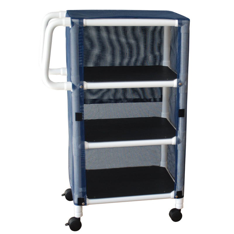 MJM International 325-3C 3-shelf mini-linen cart with mesh or solid vinyl cover, shelf size: 20" x 25", 75 lbs per shelf MJM International 325-3C 3-shelf mini-linen cart with mesh or solid vinyl cover, shelf size: 20" x 25", 75 lbs per shelf