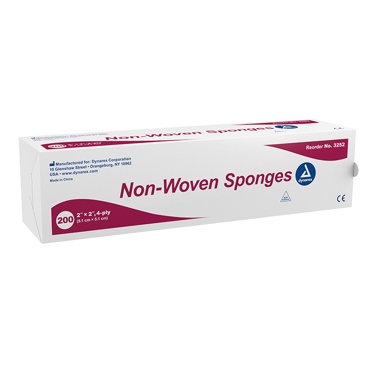 Dynarex Non-Woven Sponge, 2" x 2" 4 Ply 200ea/bx, 20bxs/cs (4000 Count) Dynarex Non-Woven Sponge, 2" x 2" 4 Ply 200ea/bx, 20bxs/cs (4000 Count)