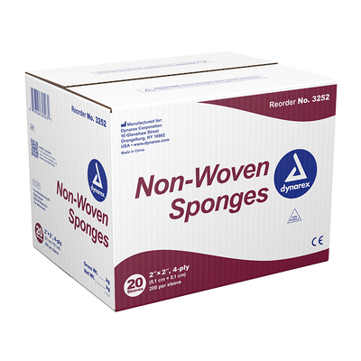 Dynarex Non-Woven Sponge, 2" x 2" 4 Ply 200ea/bx, 20bxs/cs (4000 Count) Dynarex Non-Woven Sponge, 2" x 2" 4 Ply 200ea/bx, 20bxs/cs (4000 Count)