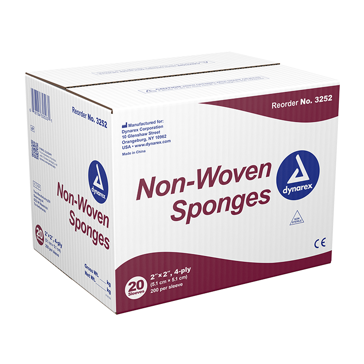 Dynarex Non-Woven Sponge, 2" x 2" 4 Ply 200ea/bx, 20bxs/cs (4000 Count) Dynarex Non-Woven Sponge, 2" x 2" 4 Ply 200ea/bx, 20bxs/cs (4000 Count)