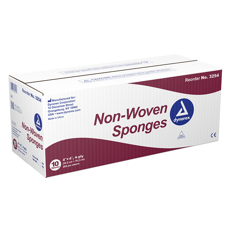 Dynarex Non-Woven Sponge, 4" x 4" 4 Ply 200ea/bx, 10bxs/cs (2000 Count) Dynarex Non-Woven Sponge, 4" x 4" 4 Ply 200ea/bx, 10bxs/cs (2000 Count)