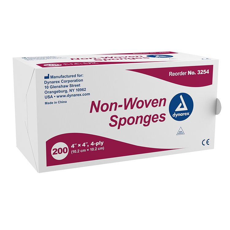 Dynarex Non-Woven Sponge, 4" x 4" 4 Ply 200ea/bx, 10bxs/cs (2000 Count) Dynarex Non-Woven Sponge, 4" x 4" 4 Ply 200ea/bx, 10bxs/cs (2000 Count)