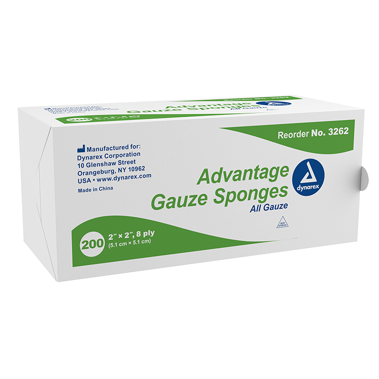 Dynarex Advantage Surgical Sponges, 2" x 2" 8 Ply 200ea/bx, 25bxs/cs (5000 Count) Dynarex Advantage Surgical Sponges, 2" x 2" 8 Ply 200ea/bx, 25bxs/cs (5000 Count)
