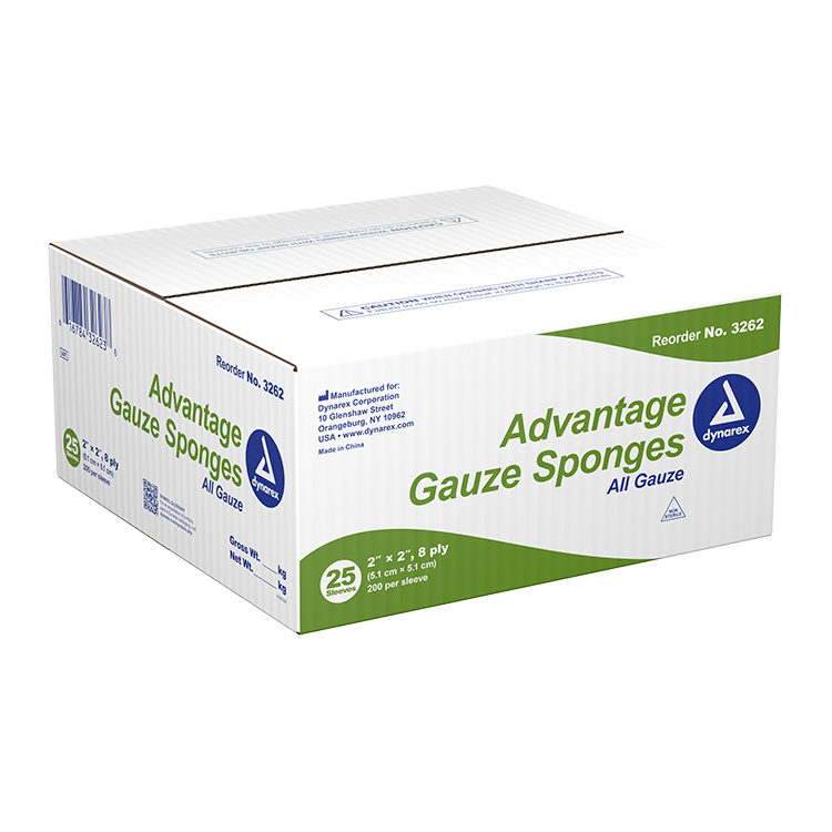 Dynarex Advantage Surgical Sponges, 2" x 2" 8 Ply 200ea/bx, 25bxs/cs (5000 Count) Dynarex Advantage Surgical Sponges, 2" x 2" 8 Ply 200ea/bx, 25bxs/cs (5000 Count)