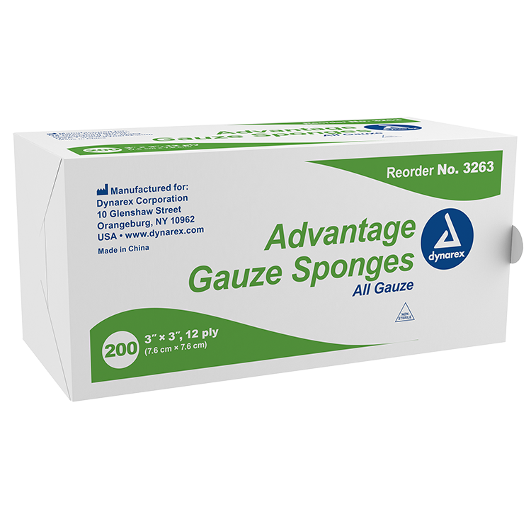 Dynarex Advantage Surgical Sponges, 3" x 3" 12Ply 200ea/bx, 20bxs/cs (4000 Count) Dynarex Advantage Surgical Sponges, 3" x 3" 12Ply 200ea/bx, 20bxs/cs (4000 Count)