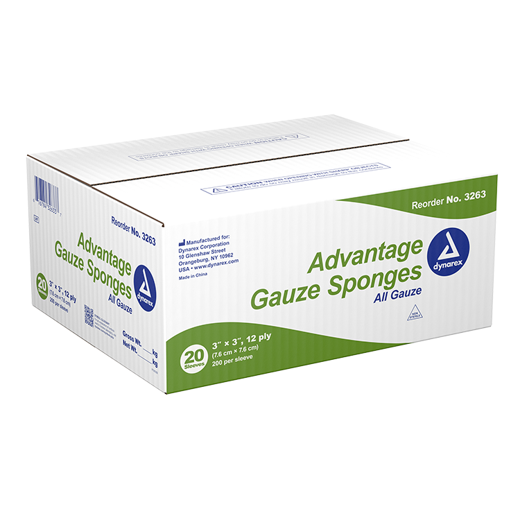 Dynarex Advantage Surgical Sponges, 3" x 3" 12Ply 200ea/bx, 20bxs/cs (4000 Count) Dynarex Advantage Surgical Sponges, 3" x 3" 12Ply 200ea/bx, 20bxs/cs (4000 Count)