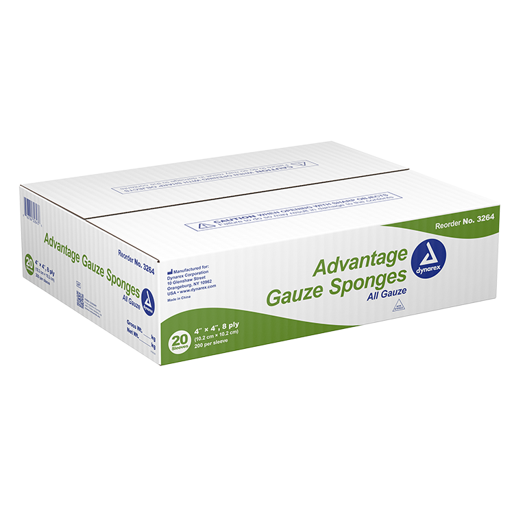 Dynarex Advantage Surgical Sponges, 4" x 4" 8 Ply 200ea/bx, 20bxs/cs (4000 Count) Dynarex Advantage Surgical Sponges, 4" x 4" 8 Ply 200ea/bx, 20bxs/cs (4000 Count)