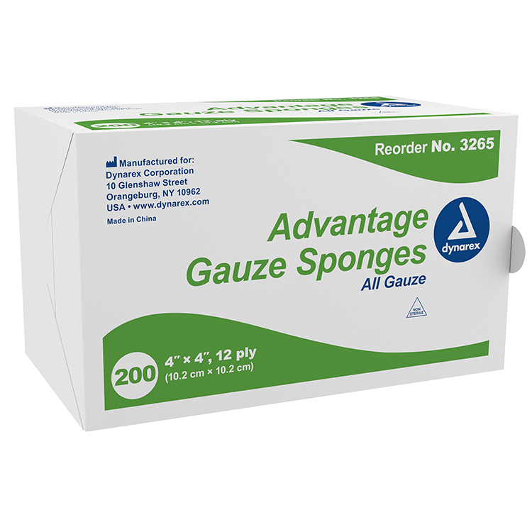 Dynarex Advantage Surgical Sponges, 4" x 4" 12 Ply - 200ea/bx, 10bxs/cs (2000 Count) Dynarex Advantage Surgical Sponges, 4" x 4" 12 Ply - 200ea/bx, 10bxs/cs (2000 Count)