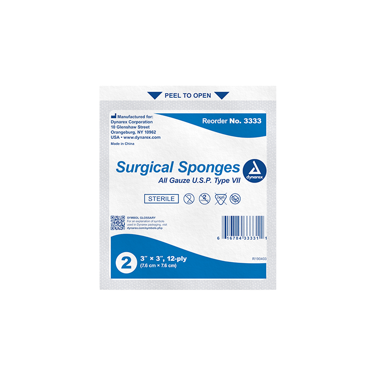 Dynarex Surgical Gauze Sponge - Sterile 2's, 3" x 3" 12 Ply - 25ea/bx, 48bxs/cs (1200 Count) Dynarex Surgical Gauze Sponge - Sterile 2's, 3" x 3" 12 Ply - 25ea/bx, 48bxs/cs (1200 Count)