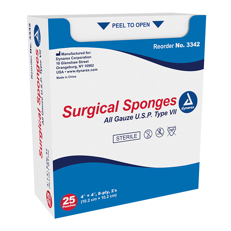 Dynarex Surgical Gauze Sponge - Sterile 2's, 4" x 4" - 25ea/bx, 24bxs/cs (600 Count) Dynarex Surgical Gauze Sponge - Sterile 2's, 4" x 4" - 25ea/bx, 24bxs/cs (600 Count)