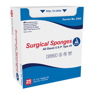 Dynarex Surgical Gauze Sponge - Sterile 2's, 4" x 4" - 25ea/bx, 24bxs/cs (600 Count) Dynarex Surgical Gauze Sponge - Sterile 2's, 4" x 4" - 25ea/bx, 24bxs/cs (600 Count)
