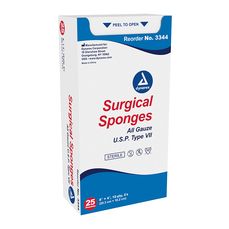 Dynarex Surgical Gauze Sponge - Sterile 2's, 8" x 4" 12 Ply, 25ea/bx, 20bxs/cs (500 Count) Dynarex Surgical Gauze Sponge - Sterile 2's, 8" x 4" 12 Ply, 25ea/bx, 20bxs/cs (500 Count)