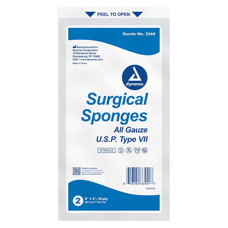 Dynarex Surgical Gauze Sponge - Sterile 2's, 8" x 4" 12 Ply, 25ea/bx, 20bxs/cs (500 Count) Dynarex Surgical Gauze Sponge - Sterile 2's, 8" x 4" 12 Ply, 25ea/bx, 20bxs/cs (500 Count)