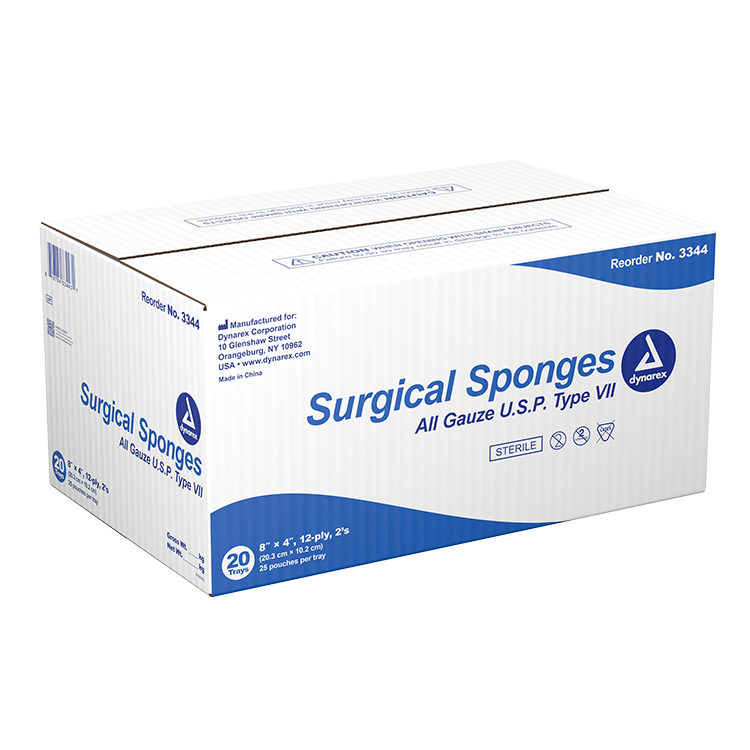 Dynarex Surgical Gauze Sponge - Sterile 2's, 8" x 4" 12 Ply, 25ea/bx, 20bxs/cs (500 Count) Dynarex Surgical Gauze Sponge - Sterile 2's, 8" x 4" 12 Ply, 25ea/bx, 20bxs/cs (500 Count)