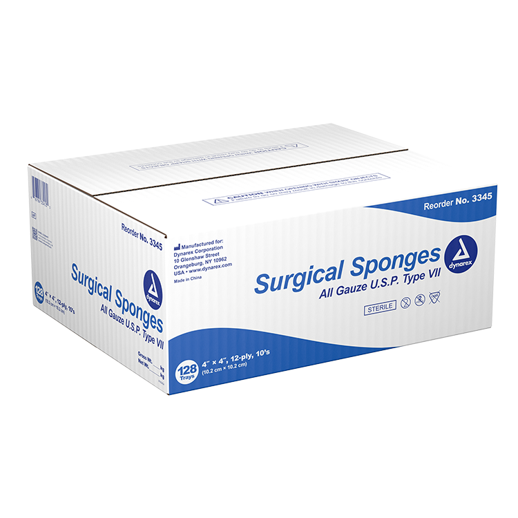 Dynarex Surgical Gauze Sponge - Sterile 10's, 4" x 4" 12 Ply, 10ea/bx, 128bxs/cs (1280 Count) Dynarex Surgical Gauze Sponge - Sterile 10's, 4" x 4" 12 Ply, 10ea/bx, 128bxs/cs (1280 Count)