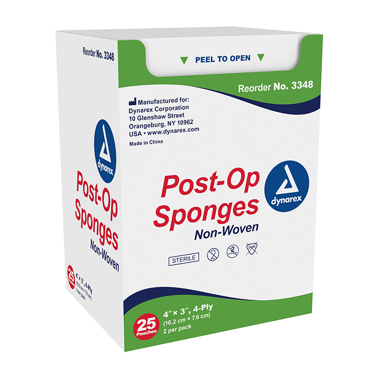 Dynarex Post-op Sponge - Sterile 2's, 4 Ply - 25ea/bx, 24bxs/cs (600 Count) Dynarex Post-op Sponge - Sterile 2's, 4 Ply - 25ea/bx, 24bxs/cs (600 Count)