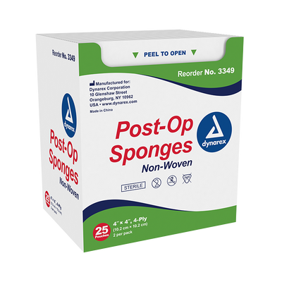 Dynarex Post-op Sponge - Sterile 2's, 4 Ply - 25ea/bx, 24bxs/cs (600 Count) Dynarex Post-op Sponge - Sterile 2's, 4 Ply - 25ea/bx, 24bxs/cs (600 Count)