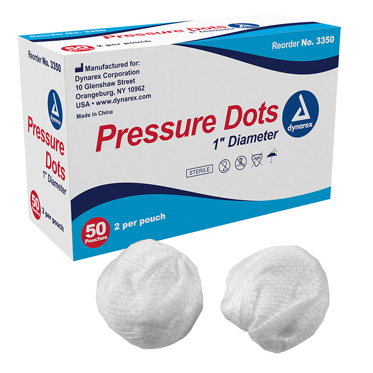 Dynarex Pressure Dot, 2.5 cm, 2ea/pouch, 50pouches/bx, 10bxs/cs (1000 Count) Dynarex Pressure Dot, 2.5 cm, 2ea/pouch, 50pouches/bx, 10bxs/cs (1000 Count)