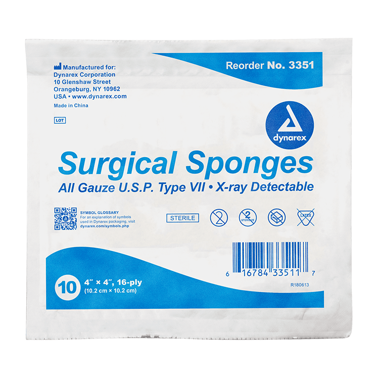 Dynarex X-Ray Detectable Surgical Gauze Sponge - Sterile, 4" x 4", 10ea/bx, 128bxs/cs (1280 Count) Dynarex X-Ray Detectable Surgical Gauze Sponge - Sterile, 4" x 4", 10ea/bx, 128bxs/cs (1280 Count)