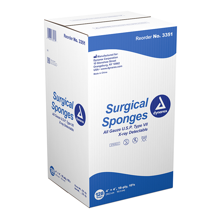 Dynarex X-Ray Detectable Surgical Gauze Sponge - Sterile, 4" x 4", 10ea/bx, 128bxs/cs (1280 Count) Dynarex X-Ray Detectable Surgical Gauze Sponge - Sterile, 4" x 4", 10ea/bx, 128bxs/cs (1280 Count)