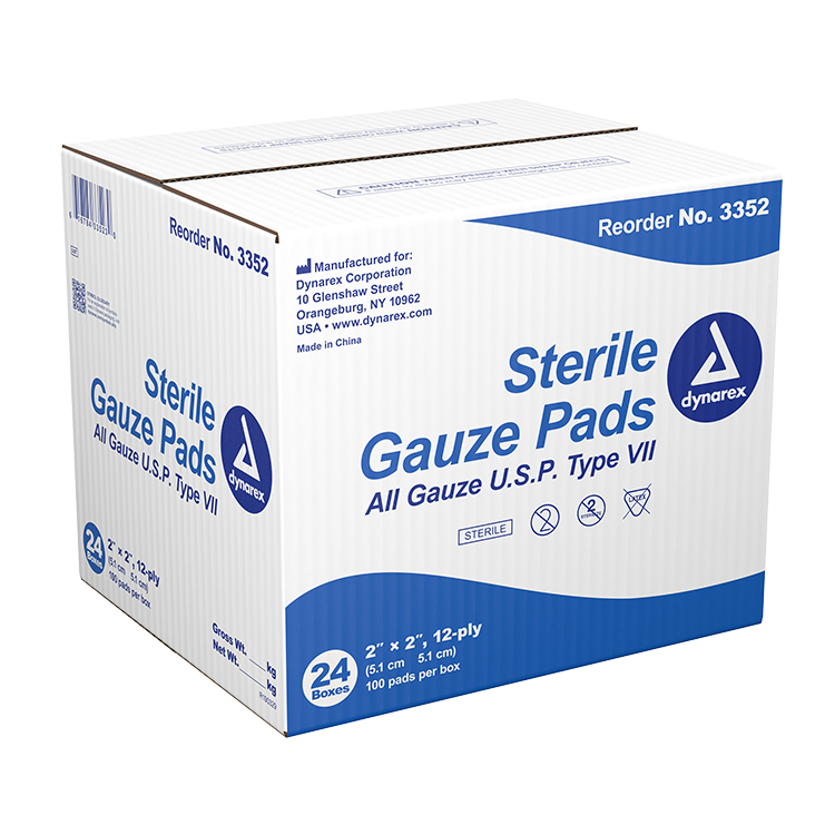Dynarex Gauze Pad - Sterile 1's, 2" x 2" 12 Ply, 100ea/bx, 24bxs/cs (2400 Count) Dynarex Gauze Pad - Sterile 1's, 2" x 2" 12 Ply, 100ea/bx, 24bxs/cs (2400 Count)