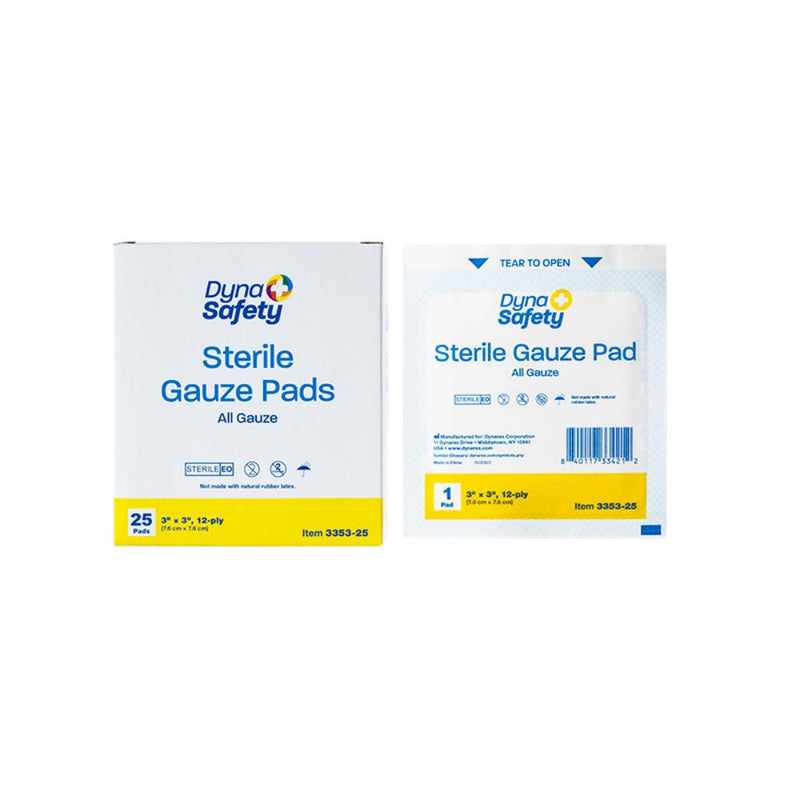 Dynarex Gauze Pad - Sterile 1's, 3" x 3" 12 Ply, 25ea/bx, 28bxs/cs (700 Count) Dynarex Gauze Pad - Sterile 1's, 3" x 3" 12 Ply, 25ea/bx, 28bxs/cs (700 Count)