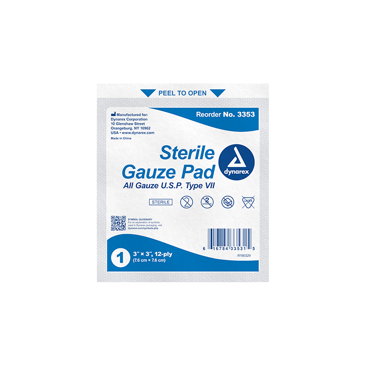 Dynarex Sterile Gauze Pads 1's - 12 Ply, 100ea/bx Dynarex Sterile Gauze Pads 1's - 12 Ply, 100ea/bx
