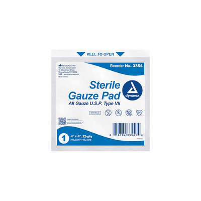 Dynarex Sterile Gauze Pads 1's - 12 Ply, 100ea/bx Dynarex Sterile Gauze Pads 1's - 12 Ply, 100ea/bx