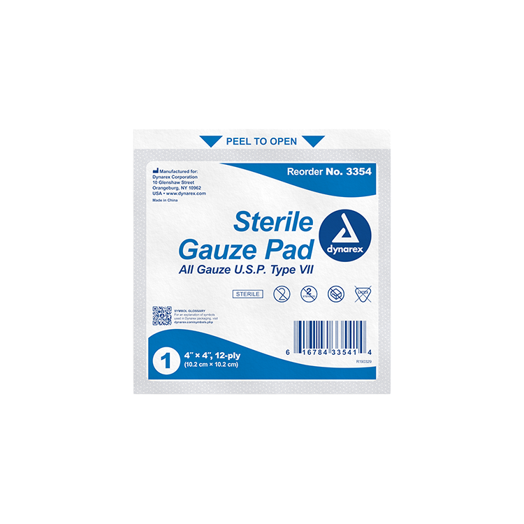 Dynarex Sterile Gauze Pads 1's - 12 Ply, 100ea/bx Dynarex Sterile Gauze Pads 1's - 12 Ply, 100ea/bx