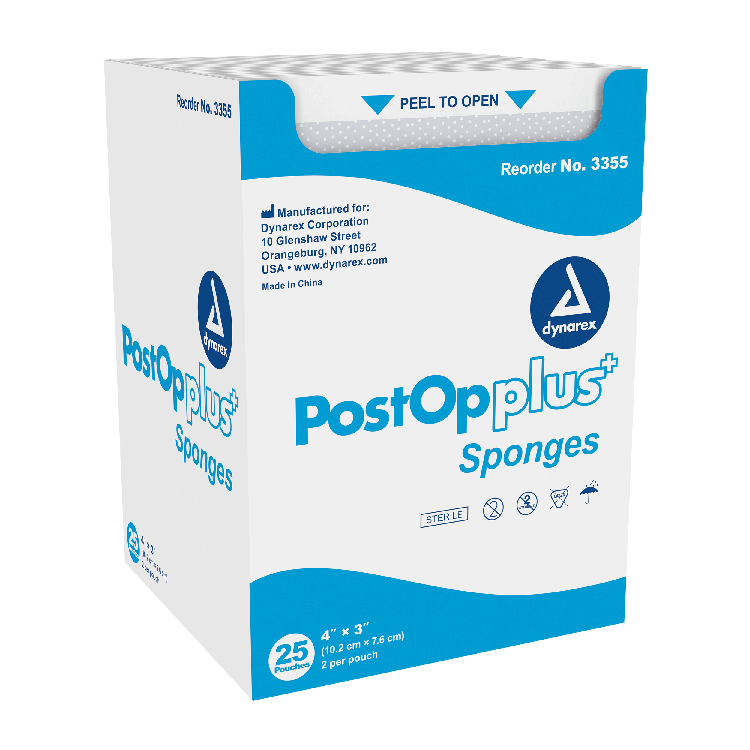 Dynarex Post Op Plus Sponge, 4" x 3" - 25ea/bx, 24bxs/cs (600 Count) Dynarex Post Op Plus Sponge, 4" x 3" - 25ea/bx, 24bxs/cs (600 Count)
