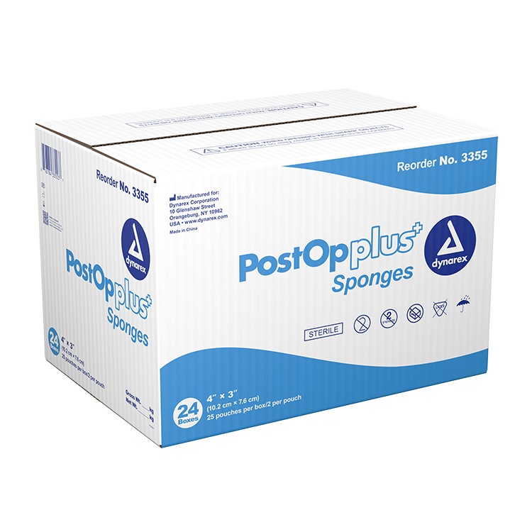Dynarex Post Op Plus Sponge, 4" x 3" - 25ea/bx, 24bxs/cs (600 Count) Dynarex Post Op Plus Sponge, 4" x 3" - 25ea/bx, 24bxs/cs (600 Count)