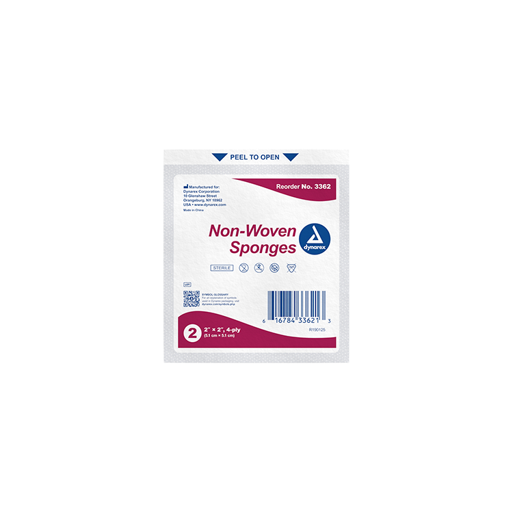 Dynarex Non-Woven Sponge - Sterile 2's, 2" x 2" 4 Ply - 50ea/bx, 30bxs/cs (1500 Count) Dynarex Non-Woven Sponge - Sterile 2's, 2" x 2" 4 Ply - 50ea/bx, 30bxs/cs (1500 Count)