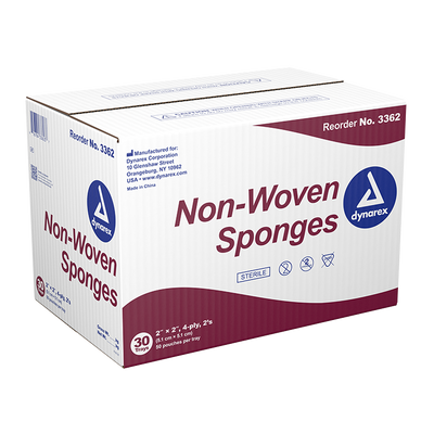 Dynarex Non-Woven Sponge - Sterile 2's, 2" x 2" 4 Ply - 50ea/bx, 30bxs/cs (1500 Count) Dynarex Non-Woven Sponge - Sterile 2's, 2" x 2" 4 Ply - 50ea/bx, 30bxs/cs (1500 Count)