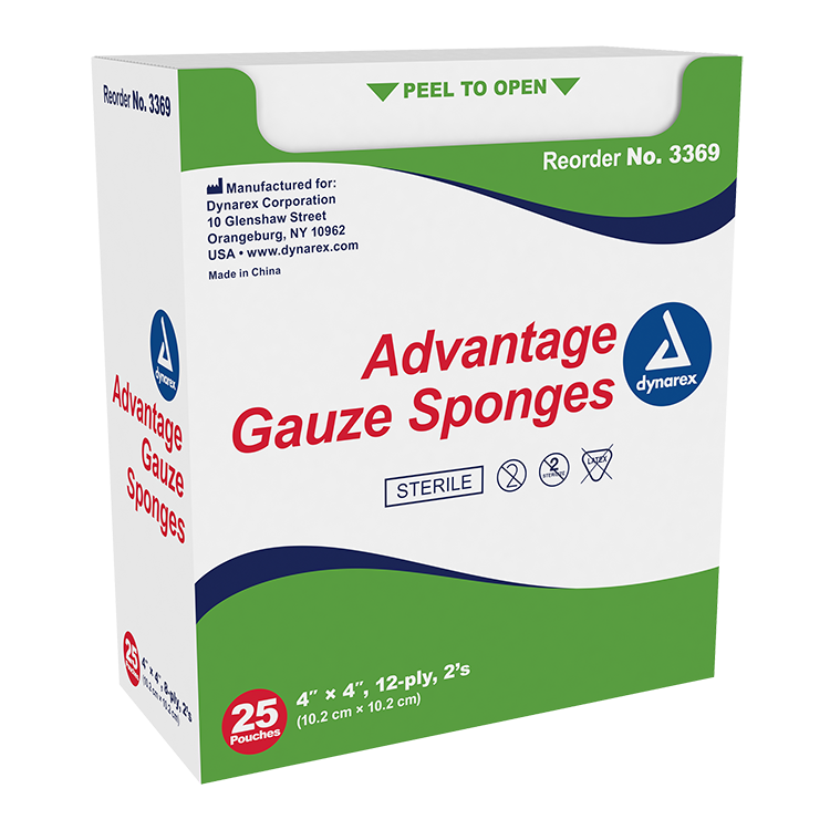 Dynarex Gauze Sponge - Sterile 2's, 4" x 4" 12 Ply, 25ea/bx, 24bxs/cs (600 Count) Dynarex Gauze Sponge - Sterile 2's, 4" x 4" 12 Ply, 25ea/bx, 24bxs/cs (600 Count)