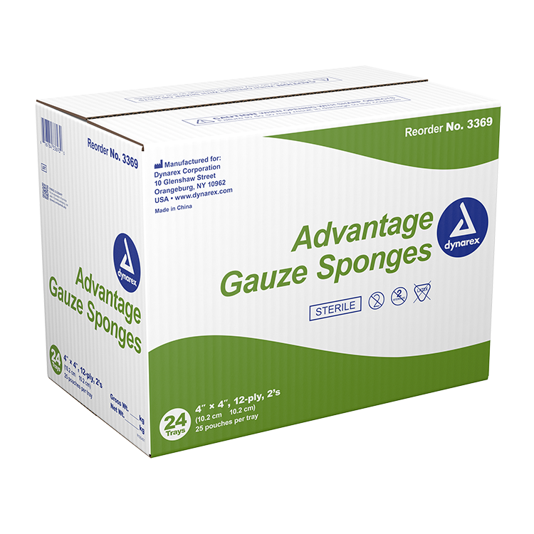 Dynarex Gauze Sponge - Sterile 2's, 4" x 4" 12 Ply, 25ea/bx, 24bxs/cs (600 Count) Dynarex Gauze Sponge - Sterile 2's, 4" x 4" 12 Ply, 25ea/bx, 24bxs/cs (600 Count)
