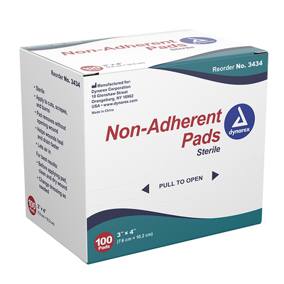 Dynarex Non-Adherent Pads - Sterile, 3" x 4" - 100ea/bx, 12bxs/cs (1200 Count) Dynarex Non-Adherent Pads - Sterile, 3" x 4" - 100ea/bx, 12bxs/cs (1200 Count)