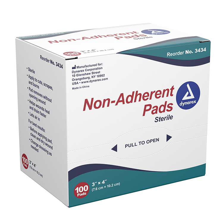 Dynarex Non-Adherent Pads - Sterile, 3" x 4" - 100ea/bx, 12bxs/cs (1200 Count) Dynarex Non-Adherent Pads - Sterile, 3" x 4" - 100ea/bx, 12bxs/cs (1200 Count)