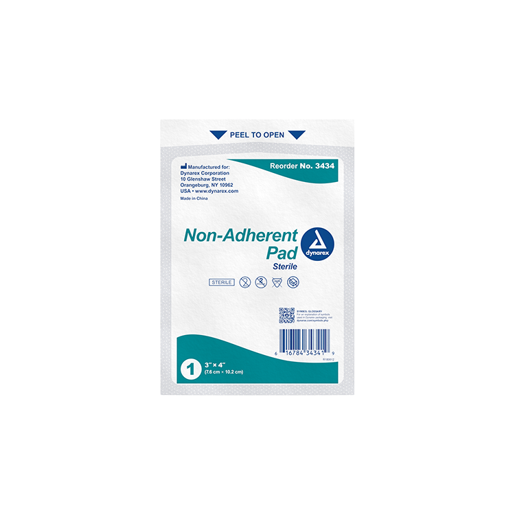 Dynarex Non-Adherent Pads - Sterile, 3" x 4" - 100ea/bx, 12bxs/cs (1200 Count) Dynarex Non-Adherent Pads - Sterile, 3" x 4" - 100ea/bx, 12bxs/cs (1200 Count)
