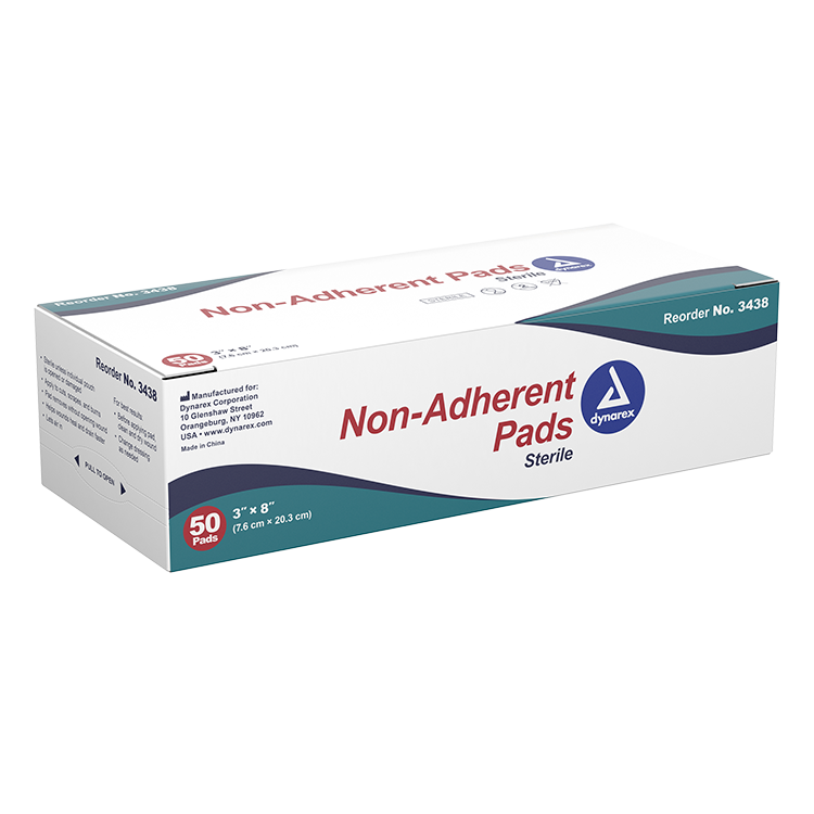 Dynarex Non-Adherent Pads - Sterile, 3" x 8", 50ea/bx, 12bxs/cs (600 Count) Dynarex Non-Adherent Pads - Sterile, 3" x 8", 50ea/bx, 12bxs/cs (600 Count)