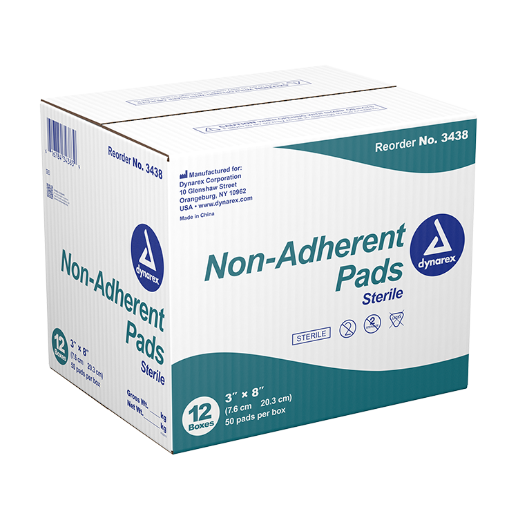 Dynarex Non-Adherent Pads - Sterile, 3" x 8", 50ea/bx, 12bxs/cs (600 Count) Dynarex Non-Adherent Pads - Sterile, 3" x 8", 50ea/bx, 12bxs/cs (600 Count)